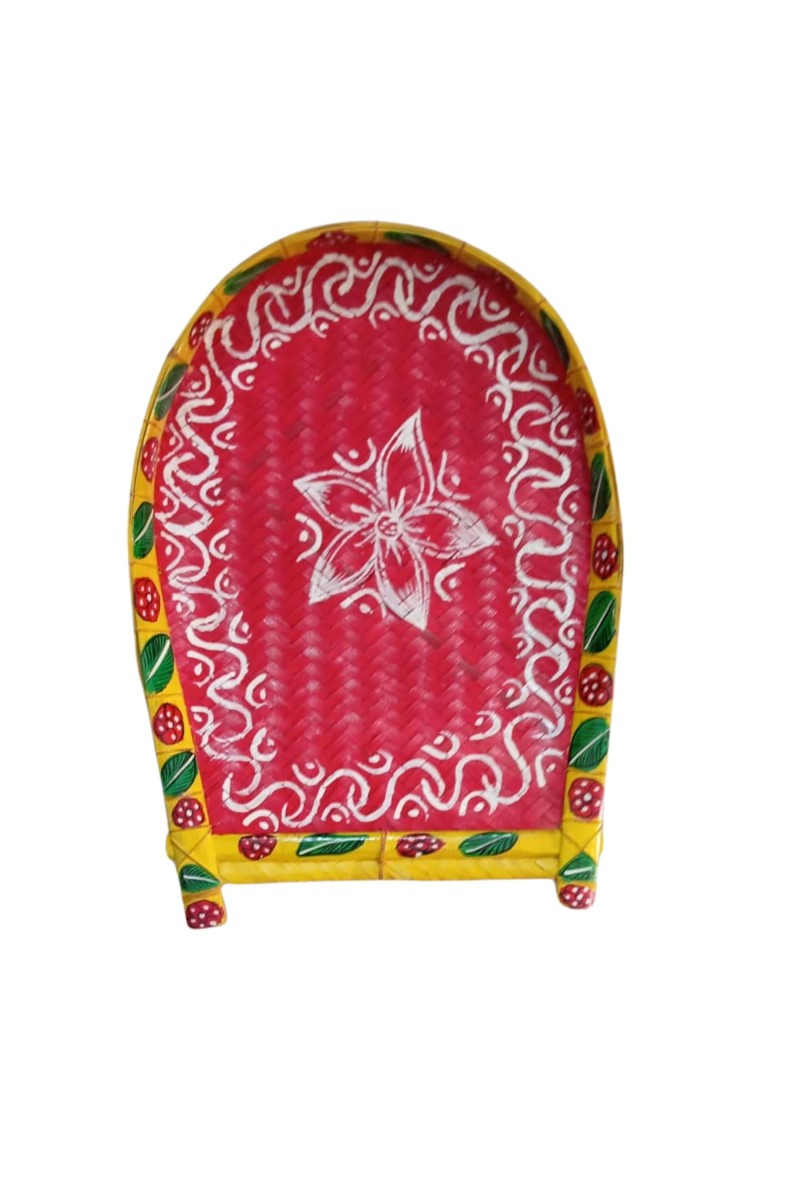 Handicrafts Bamboo Kulo Tray – Red Color Handmade & Hand-Painted Bamboo Soop/Basket for Puja, Home Decor, Storage & Gifting বাঁশের কুলো (13 x 18 inch)