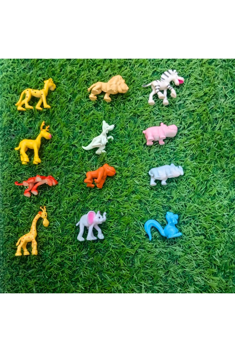 HI TECH Sales Mini Jungle Animal Toys Set – 12 Pcs Colorful Plastic Animal Figures for Kids – Educational Toy Set for Learning, Playtime, Cake Toppers, Party Favors & DIY Crafts