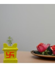 HI TECH Sales Tulsi Ceramic Mandir | Traditional Tulsi Plant Pot with Om & Swastik Symbols | Sacred Hindu Planter for Home & Temple Use(Yellow)