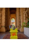 HI TECH Sales Tulsi Ceramic Mandir | Traditional Tulsi Plant Pot with Om & Swastik Symbols | Sacred Hindu Planter for Home & Temple Use(Yellow)