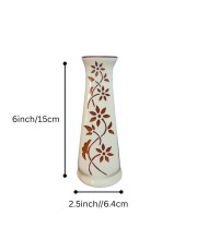 Ceramic Flower Vase for Home Decor | Handcrafted White Vase with Brown Floral Design | Decorative Tabletop & Floor Vase for Living Room, Office & Gifting