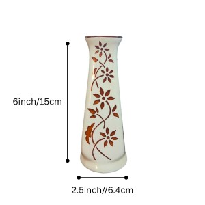 Ceramic Flower Vase for Home Decor | Handcrafted White Vase with Brown Floral Design | Decorative Tabletop & Floor Vase for Living Room, Office & Gifting
