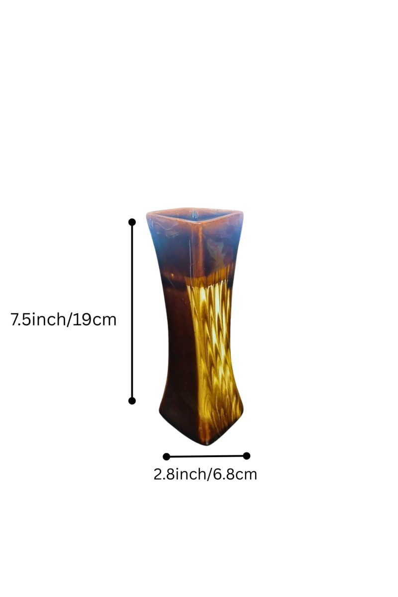 Decorative Handcrafted Glass Flower Vase for Home & Office Décor | Modern Tall Tabletop Vase for Living Room, Bedroom & Gift (Brownish)