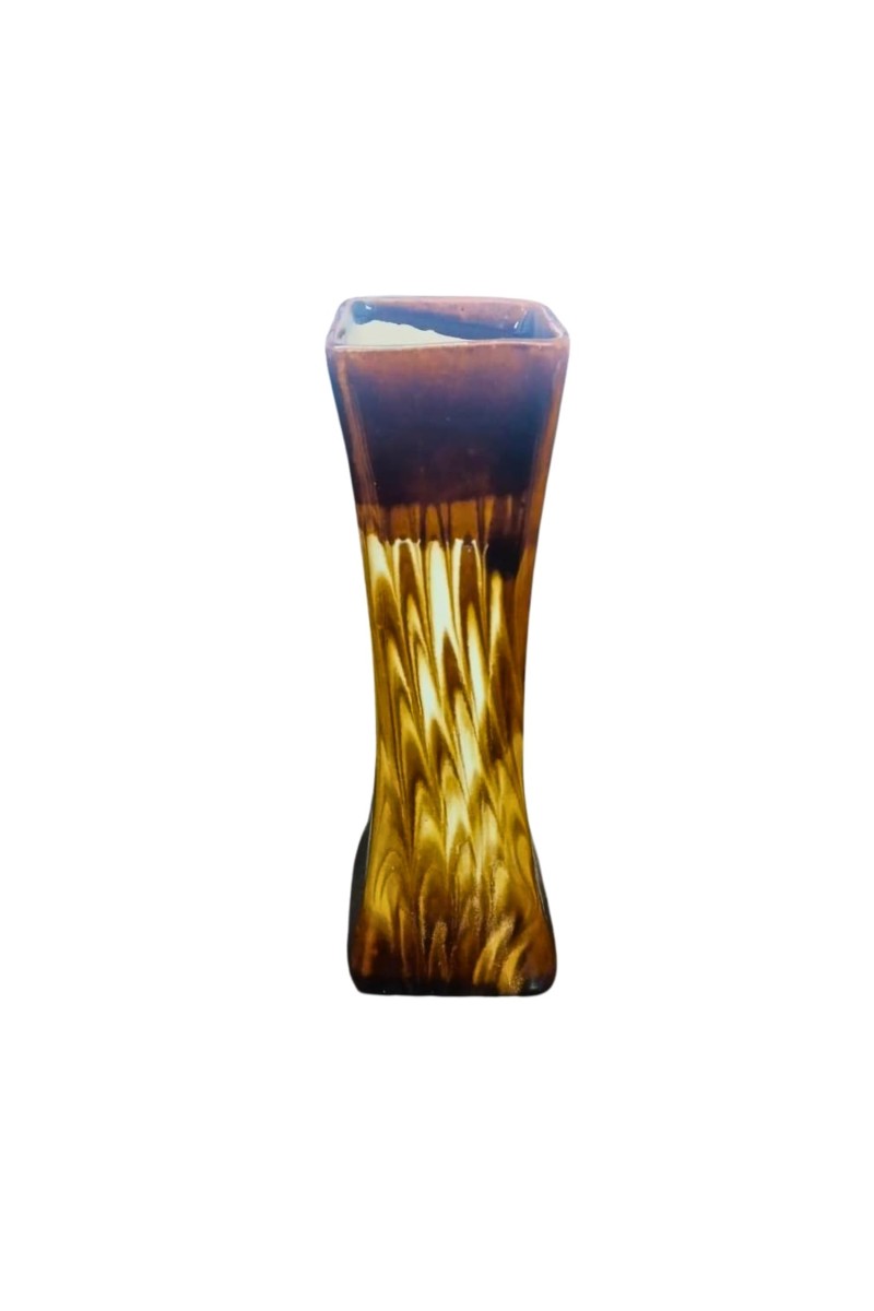 Decorative Handcrafted Glass Flower Vase for Home & Office Décor | Modern Tall Tabletop Vase for Living Room, Bedroom & Gift (Brownish)