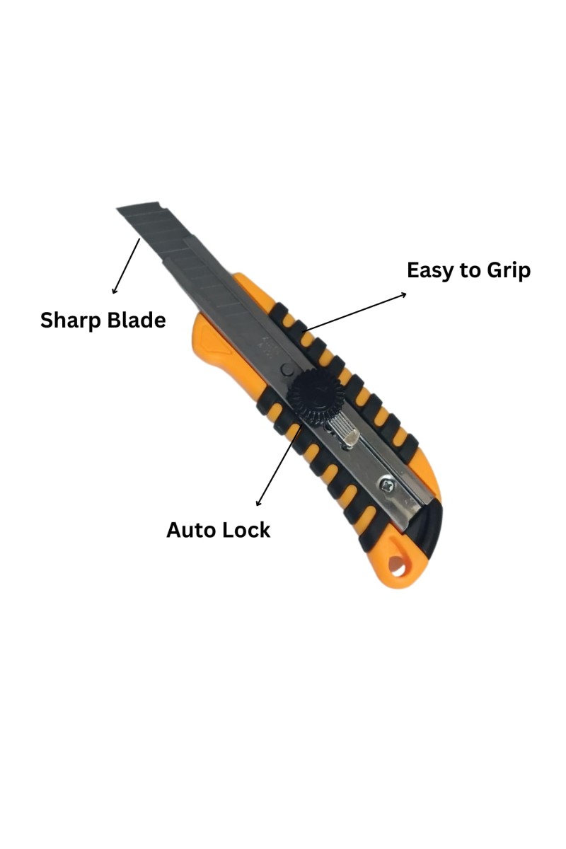 Hitech Sales Auto-Lock Steel Snap Off Cutter Knife Bi-Material Soft Handle Blade Storage Tray Tools for Professionals