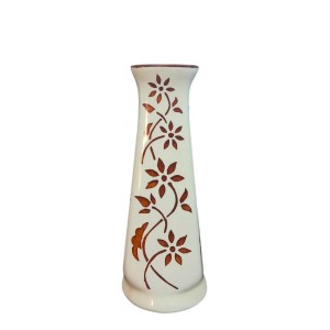 Ceramic Flower Vase for Home Decor | Handcrafted White Vase with Brown Floral Design | Decorative Tabletop & Floor Vase for Living Room, Office & Gifting