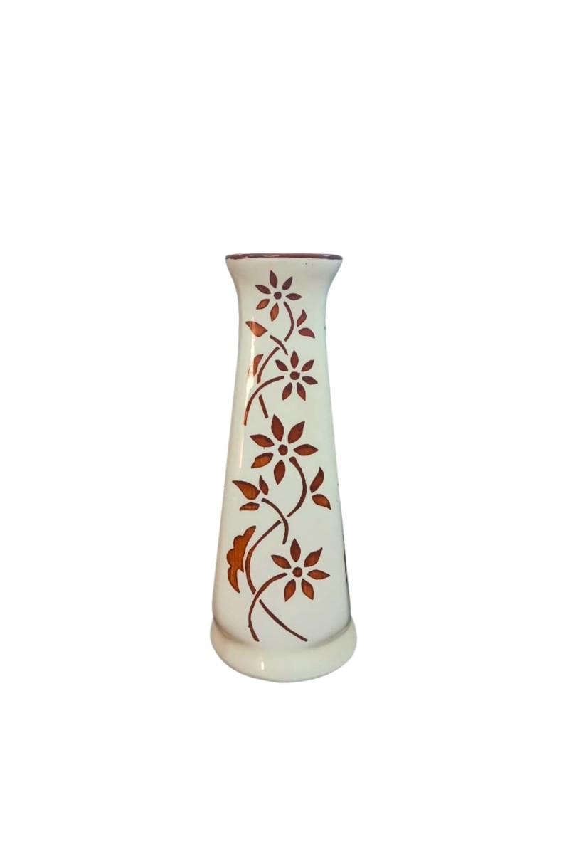 Ceramic Flower Vase for Home Decor | Handcrafted White Vase with Brown Floral Design | Decorative Tabletop & Floor Vase for Living Room, Office & Gifting