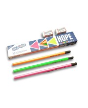 Hitech Sales Skoodle Hope 2B Neon Pencils Set with 2 Erasers - Pack of 10 Premium Wooden Pencils with Triangular Grip for Writing and Drawing