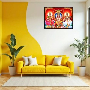 Lord Ganesha Maa Laxmi Sarswati Laminated Photo - 9x11 Inches, Divine Blessings For Home & Office And Temple Decoration (F16140)