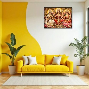 Lord Ganesha Maa Laxmi Sarswati Laminated Photo - 7x9 Inches, Divine Blessings For Home & Office And Temple Decoration (F16137)