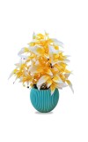 HiTechMart Artificial Yellow & White Flower Pot with Blue Textured Vase | Realistic Faux Flower Pot for Home & Office Décor | Low-Maintenance Tabletop Decoration | Gift for Housewarming & Festivals