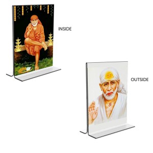 Sai Baba Acrylic T-Style Table Desk Big Both Side Photo Stand - 9x11 Inches, Compact and Stylish Spiritual Display, Easy to change 2 photos (Pack of 1)