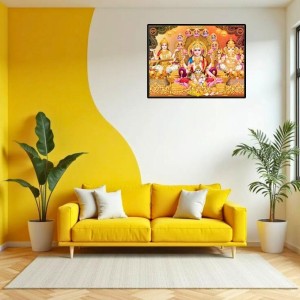 Lord Ganesha Maa Laxmi Sarswati Laminated Photo - 7x9 Inches, Divine Blessings For Home & Office And Temple Decoration (F16134)