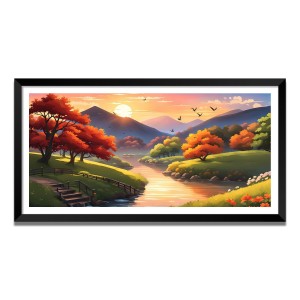 Nature Landscape Floating Frame Scenery Digital Print - (I5614) - 18x36 inch Modern Nature Wall Art for Living Room, Bedroom, Office, Hotels, Drawing Room