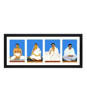 Sri Sri Anukul Thakur, Boroma, Borda and Chhorda four colored Photos in One Frame | Spiritual Devotional Wall Art | Photos for puja room, wall and table top
