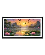 Nature Landscape Floating Frame Scenery Digital Print - (I5592) - 12x24 inch Modern Nature Wall Art for Living Room, Bedroom, Office, Hotels, Drawing Room