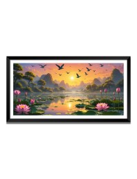 Nature Landscape Floating Frame Scenery Digital Print - (I5592) - 24x48 inch Modern Nature Wall Art for Living Room, Bedroom, Office, Hotels, Drawing Room