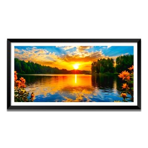 Nature Landscape Floating Frame Scenery Digital Print - (I5797) - 24x48 inch Modern Nature Wall Art for Living Room, Bedroom, Office, Hotels, Drawing Room