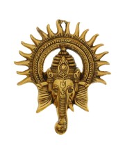 HiTechmart Brass Lord Ganesha Wall Hanging – Antique Finish Ganpati Face Sculpture with Sun Halo Design for Home Temple Decor, Office Entrance, Vastu & Spiritual Gifts – Handcrafted Indian Art