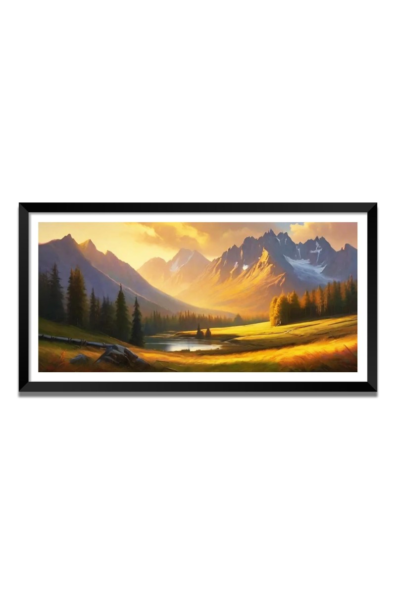 Nature Landscape Floating Frame Scenery Digital Print - (I5817) - 24x48 inch Modern Nature Wall Art for Living Room, Bedroom, Office, Hotels, Drawing Room