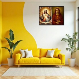 Jesus And Immaculate Heart Of Mary Laminated Photo - 9x11 Inches, Divine Blessings For Home & Office And Temple Decoration (F16191)