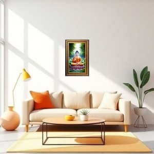 Lord Buddha Digital Golden Balck Color Photo Frame | Hindu Religious Wall Decor | 16x22 Inches - Inspirational Wall Art For Office, Home Decor - Ideal Spiritual Gift (F16838)