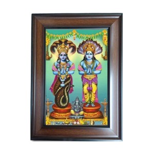Hi Tech Sales Lord Vishnu Mata Laxmi And Pravu Ganesh Polystyrene Photo Frame for Wall Decor Home, Office, and Temple (Printed Photo, Pack of 1)