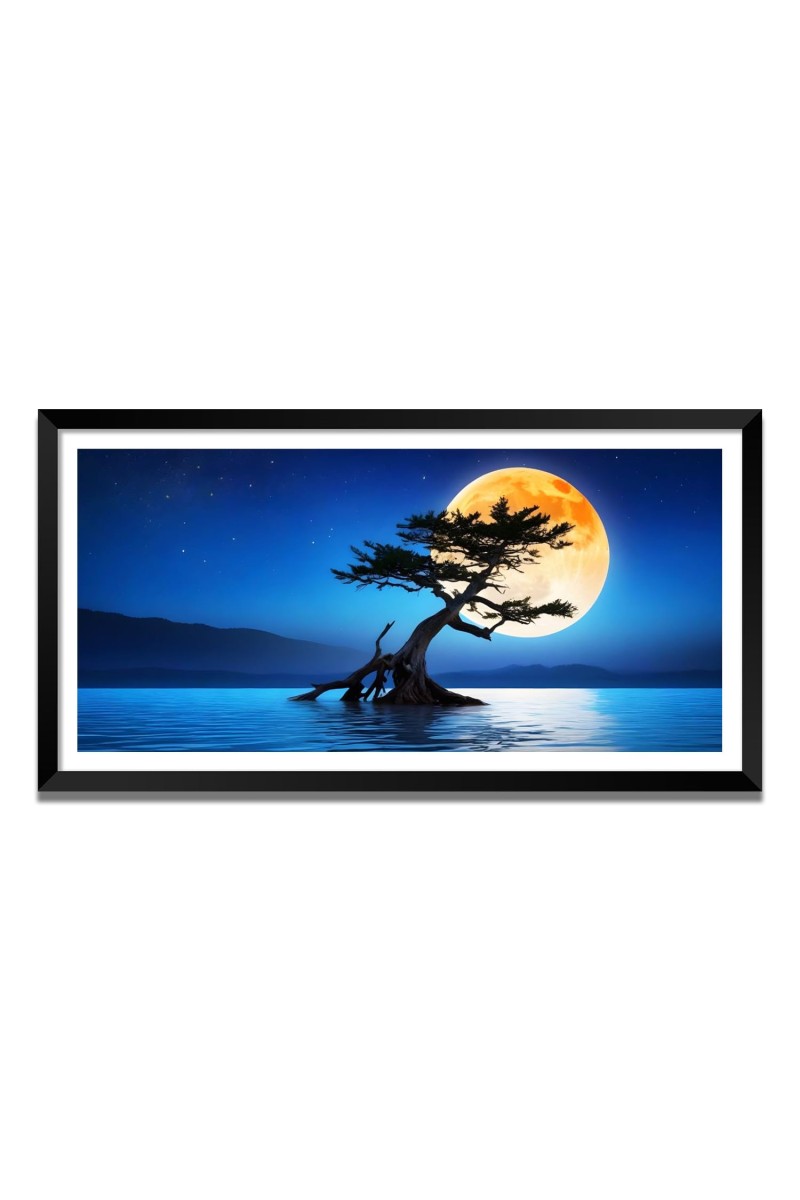 Nature Landscape Floating Frame Scenery Digital Print - (I5613) - 12x24 inch Modern Nature Wall Art for Living Room, Bedroom, Office, Hotels, Drawing Room