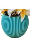 HiTechMart Artificial Yellow & White Flower Pot with Blue Textured Vase | Realistic Faux Flower Pot for Home & Office Décor | Low-Maintenance Tabletop Decoration | Gift for Housewarming & Festivals