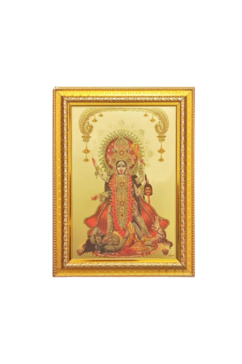Kali Golden Foil Wall Art – 10.75x14.25 Inch Ornate Framed Hindu Religious Poster
