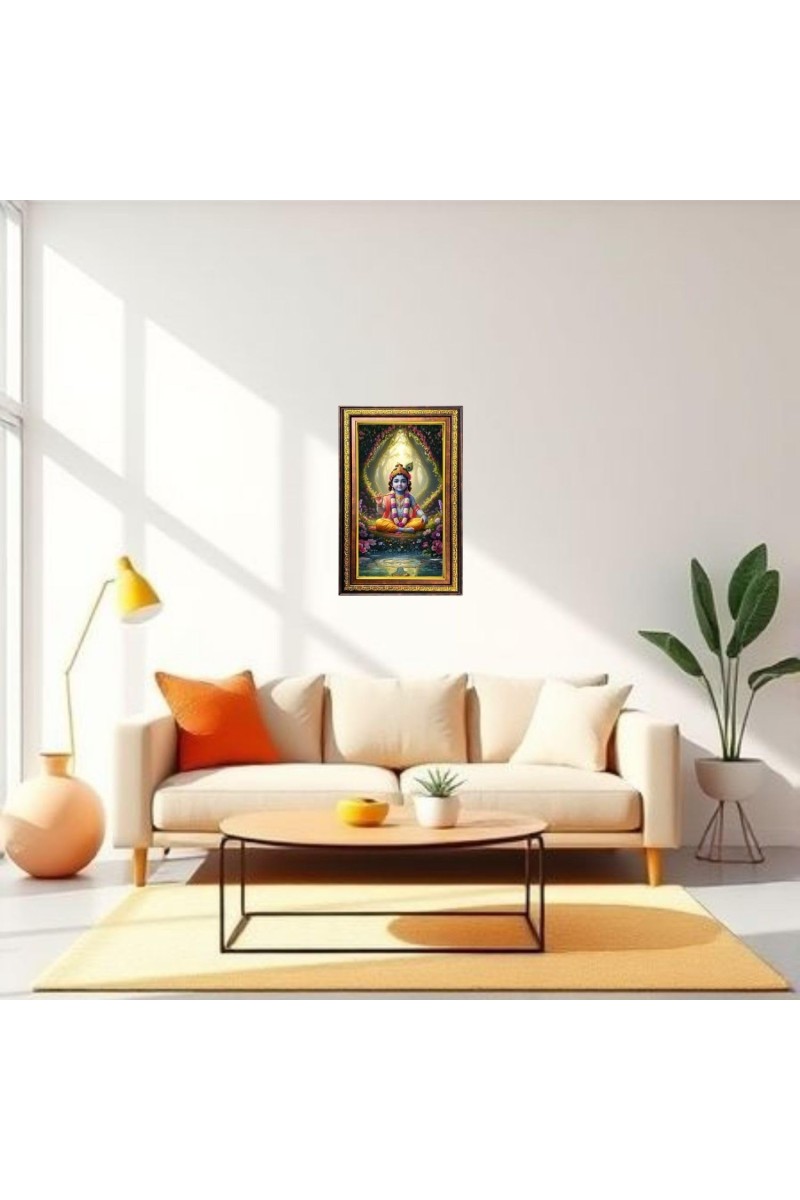 Lord Krishna Digital Golden Balck Color Photo Frame | Hindu Religious Wall Decor | 14x20 Inches - Inspirational Wall Art For Office, Home Decor - Ideal Spiritual Gift (F16799)