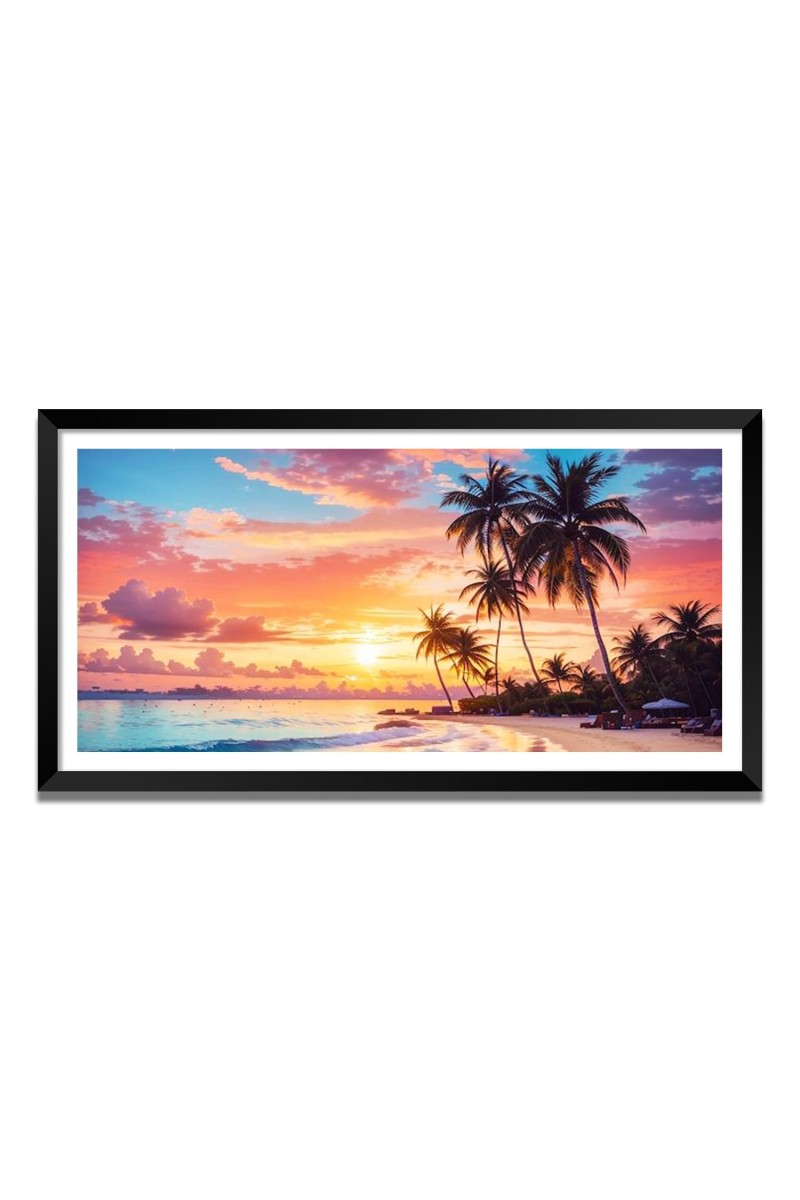 Nature Landscape Floating Frame Scenery Digital Print - (I5747) - 24x48 inch Modern Nature Wall Art for Living Room, Bedroom, Office, Hotels, Drawing Room