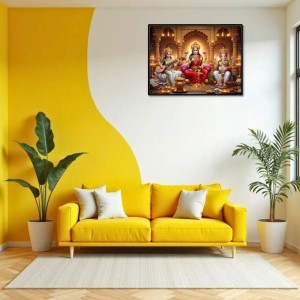 Lord Ganesha Maa Laxmi Saraswati Laminated Photo - 7x9 Inches, Divine Blessings For Home & Office And Temple Decoration (F16102)