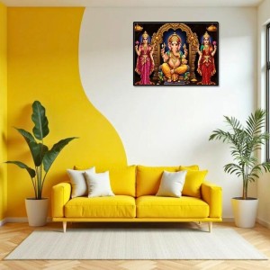 Lord Ganesha Maa Laxmi Sarswati Laminated Photo - 9x11 Inches, Divine Blessings For Home & Office And Temple Decoration (F16139)