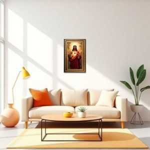 Lord Jesus Digital Golden Balck Color Photo Frame | Hindu Religious Wall Decor | 18x24 Inches - Inspirational Wall Art For Office, Home Decor - Ideal Spiritual Gift (F16760)