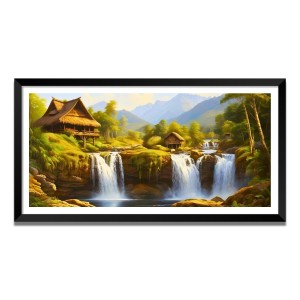 Nature Landscape Floating Frame Scenery Digital Print - (I5629) - 18x36 inch Modern Nature Wall Art for Living Room, Bedroom, Office, Hotels, Drawing Room