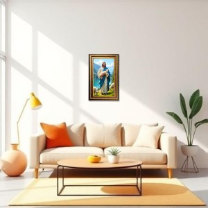 Lord Jesus Digital Golden Balck Color Photo Frame | Hindu Religious Wall Decor | 10x16 Inches - Inspirational Wall Art For Office, Home Decor - Ideal Spiritual Gift (F16733)