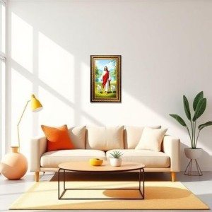 Lord Jesus Digital Golden Balck Color Photo Frame | Hindu Religious Wall Decor | 10x16 Inches - Inspirational Wall Art For Office, Home Decor - Ideal Spiritual Gift (F16732)