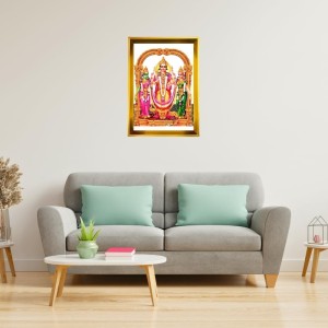 Lord Murugan,Sri Valli And Sri Devasena Golden Photo Frame - 16x20 Inches | Elegant Wooden Frame For Home, Office & Temple Decoration | Spiritual Wall & Table Decor And Gift Item (F9899)