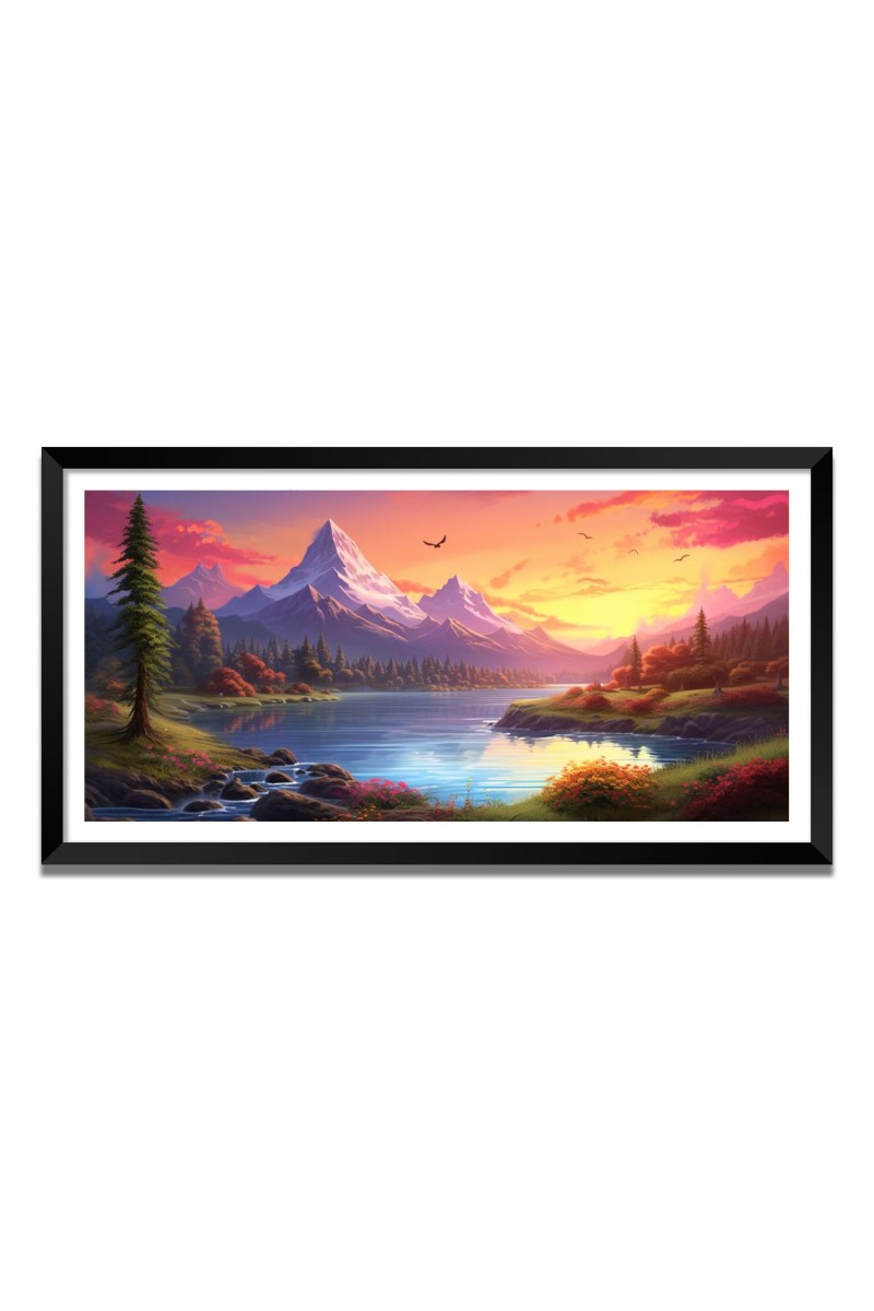 Nature Landscape Floating Frame Scenery Digital Print - (I5774) - 18x36 inch Modern Nature Wall Art for Living Room, Bedroom, Office, Hotels, Drawing Room