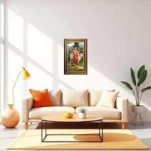 Lord Dattatreya Digital Golden Balck Color Photo Frame | Hindu Religious Wall Decor | 10x16 Inches - Inspirational Wall Art For Office, Home Decor - Ideal Spiritual Gift (F16672)