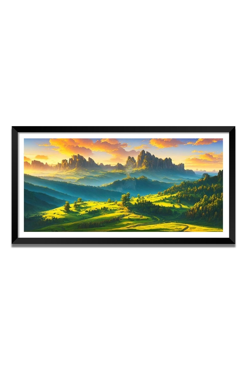 Nature Landscape Floating Frame Scenery Digital Print - (I5596) - 24x36 inch Modern Nature Wall Art for Living Room, Bedroom, Office, Hotels, Drawing Room