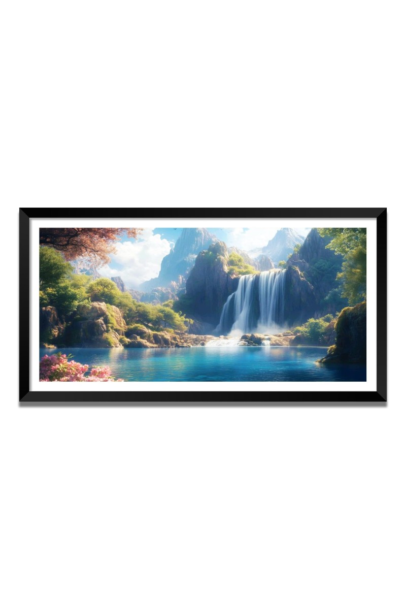 Nature Landscape Floating Frame Scenery Digital Print - (I5752) - 24x48 inch Modern Nature Wall Art for Living Room, Bedroom, Office, Hotels, Drawing Room