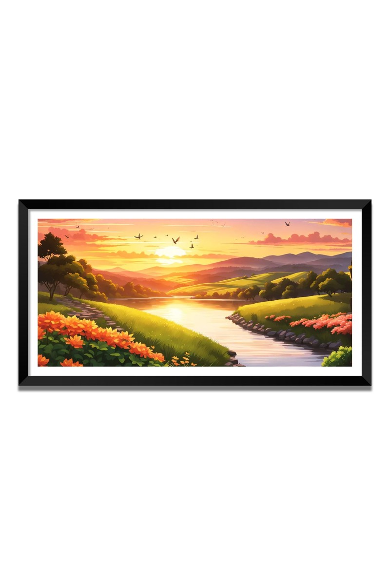 Nature Landscape Floating Frame Scenery Digital Print - (I5565) - 24x36 inch Modern Nature Wall Art for Living Room, Bedroom, Office, Hotels, Drawing Room