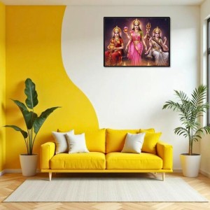 Maa Laxmi Parvti Sarswati Laminated Photo - 13x15 Inches, Divine Blessings For Home & Office And Temple Decoration (F16106)