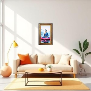 Lord Buddha Digital Golden Balck Color Photo Frame | Hindu Religious Wall Decor | 12x18 Inches - Inspirational Wall Art For Office, Home Decor - Ideal Spiritual Gift (F16839)