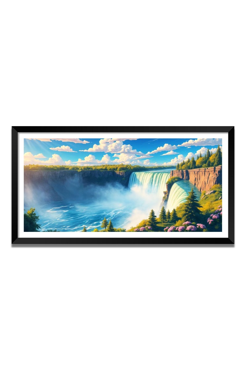Nature Landscape Floating Frame Scenery Digital Print - (I5847) - 18x36 inch Modern Nature Wall Art for Living Room, Bedroom, Office, Hotels, Drawing Room