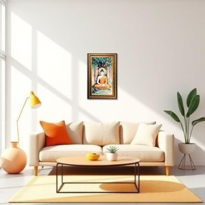 Serene Buddha Digital Golden Balck Color Photo Frame | Hindu Religious Wall Decor | 16x22 Inches - Inspirational Wall Art For Office, Home Decor - Ideal Spiritual Gift (F16483)