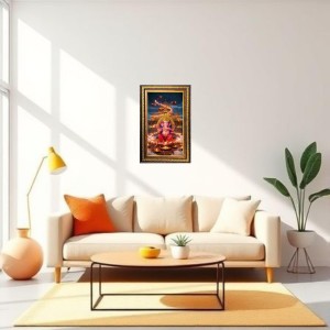 Lord Ganesha Digital Golden Balck Color Photo Frame | Hindu Religious Wall Decor | 14x20 Inches - Inspirational Wall Art For Office, Home Decor - Ideal Spiritual Gift (F16586)