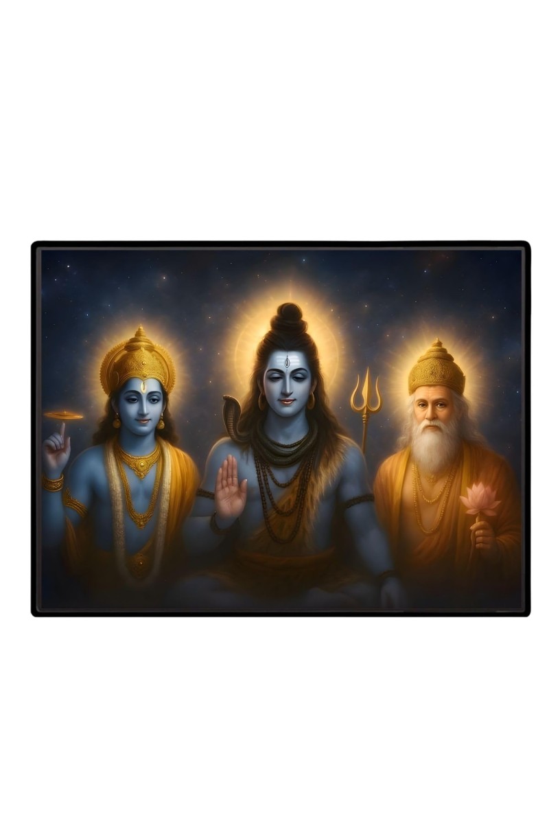 Lord Brahma VISHNU Mahesh Laminated Photo - 13x15 Inches, Divine Blessings For Home & Office And Temple Decoration (F16051)